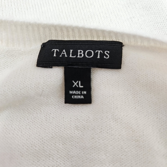 Talbots Cream Sequin Snowflake 3/4 Raglan‎ Sleeve Wool Sweater Size XL Women's - Picture 8 of 9